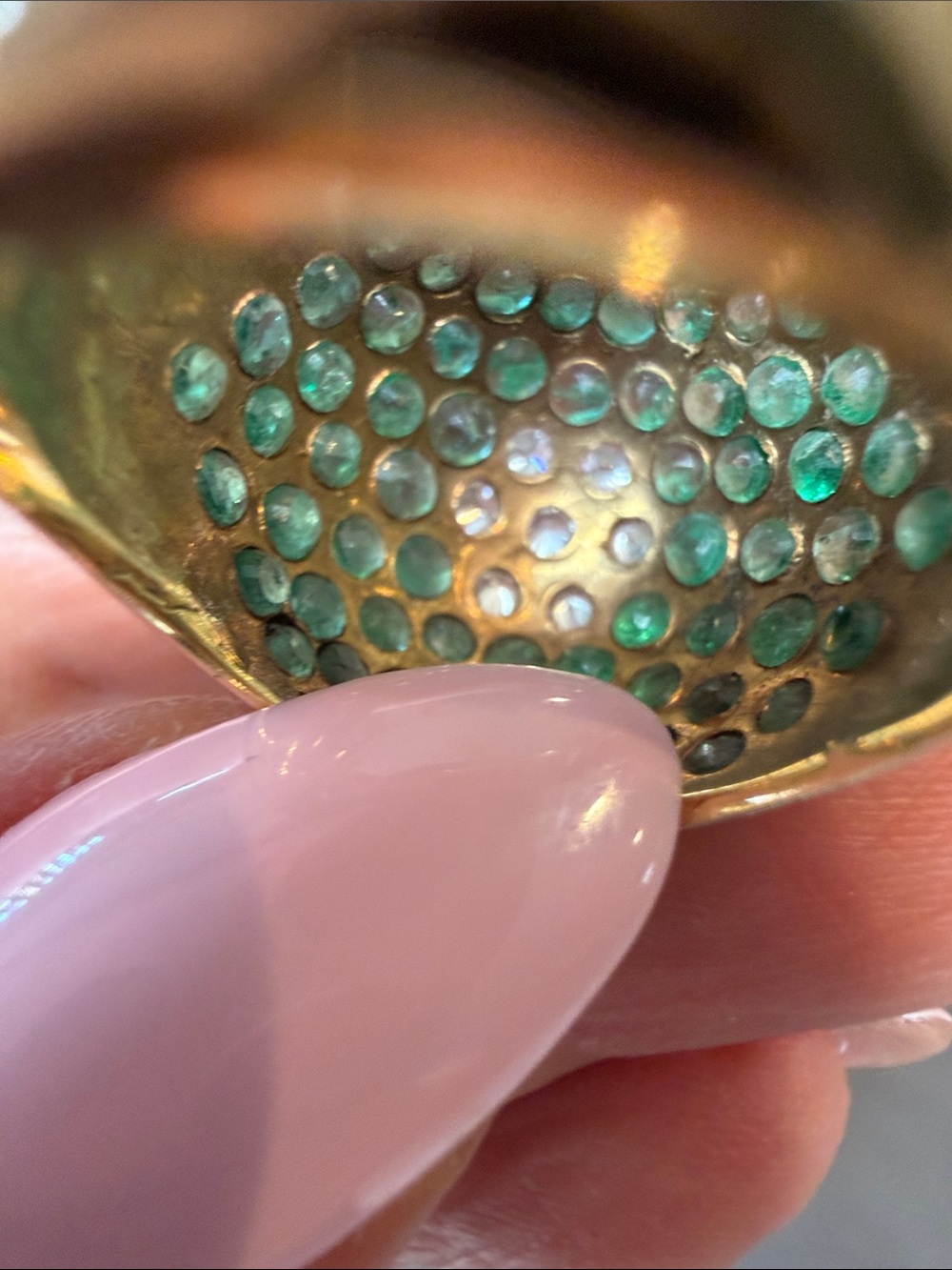 VINTAGE 14K Gold ( 585 stamp )Emerald & Diamond Dome Statement Ring Size Large - Picture 6 of 11